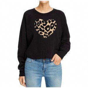 Sundry Leopard Chantilly Heart Patch Sweatshirt in Black Size 2/Medium